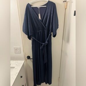 Baltic Born Navy Wrap Maxi Dress with Tie Waist